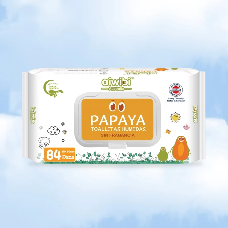 3 Paquetes de Toallitas húmedas de Papaya con Agua de Manantial / 252 unidades