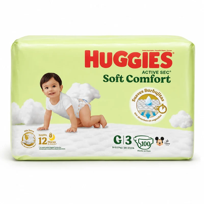 Pañales Huggies Active Sec Soft Comfort Etapa G3 – 100 Unidades