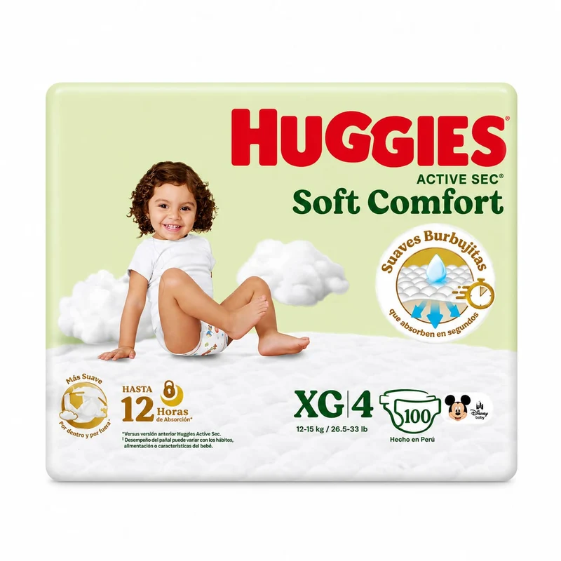 Pañales Huggies Active Sec Soft Comfort Etapa 4 (XG) – 100 unidades
