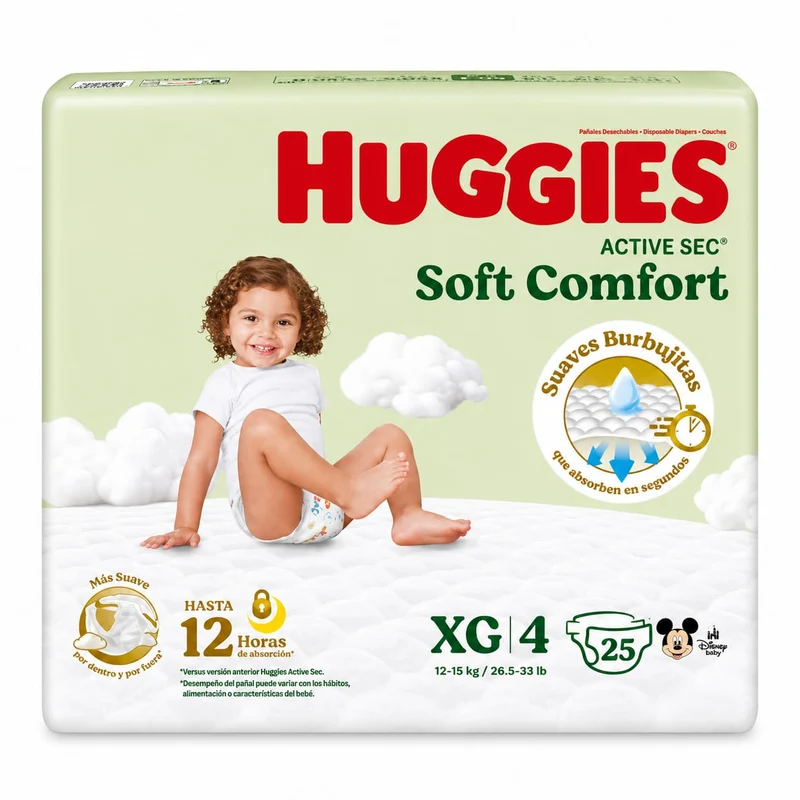 Pañales Huggies Active Sec Soft Comfort Etapa 4 (XG) – 25 unidades