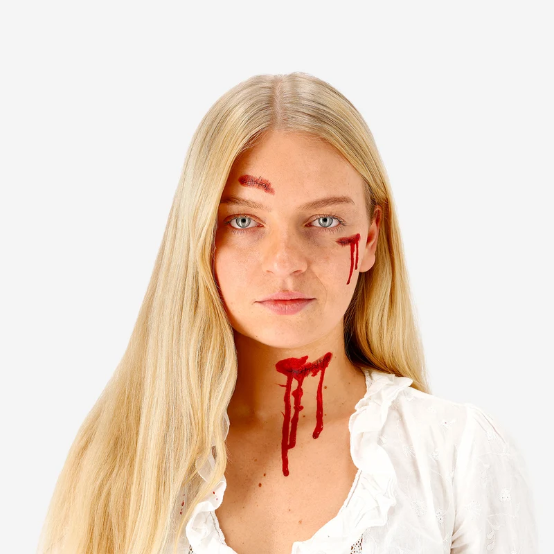 Fake blood for skin with temporary tattoos
