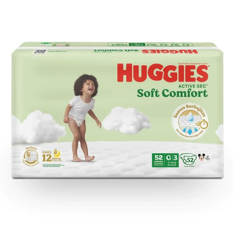 Pañales Huggies Active Sec Soft Comfort Etapa 3 (G) – 52 unidades