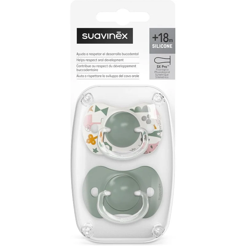 SUAVINEX Chupete SX Pro Tetina Fisiológica Silicona 18+ Meses 2 Unidades (Walk Verde)