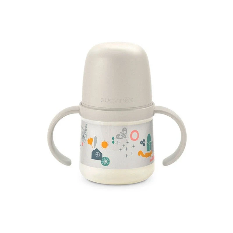 SUAVINEX Biberón First 150ml con Asas y Boquilla Antiderrame +4M (Bosque Blanco)