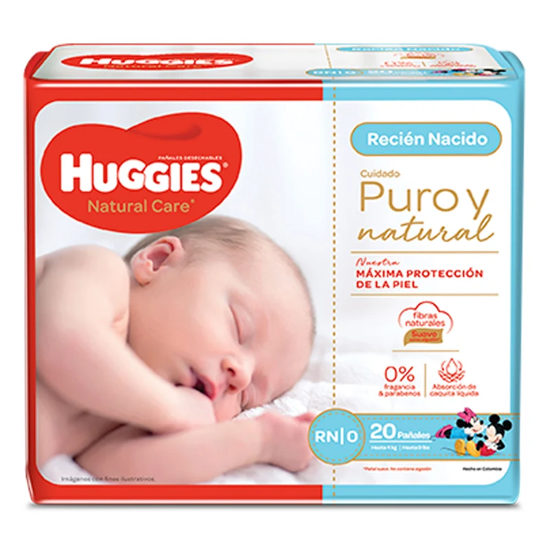 Pañales Natural Care Recién Nacido Huggies Hasta 4Kg X 20 Unidades