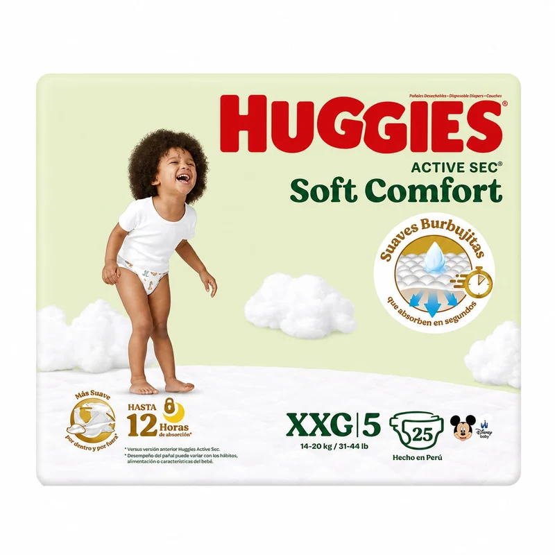 Pañales Huggies Active Sec Soft Comfort Etapa 5 (XXG) – 25 unidades
