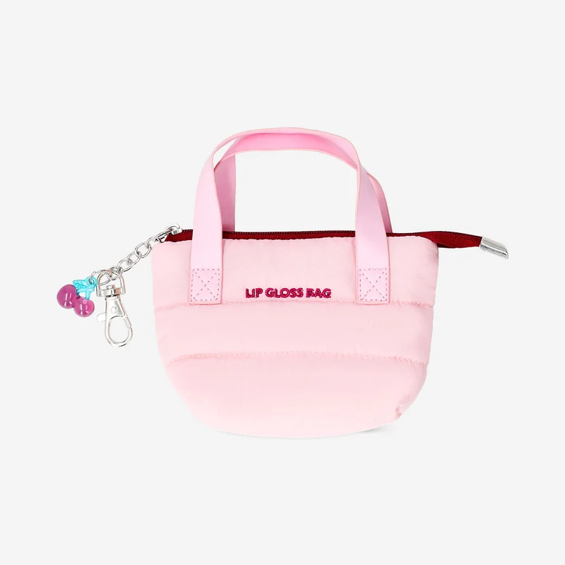 Mini toiletry bag for lip gloss with cherry charm