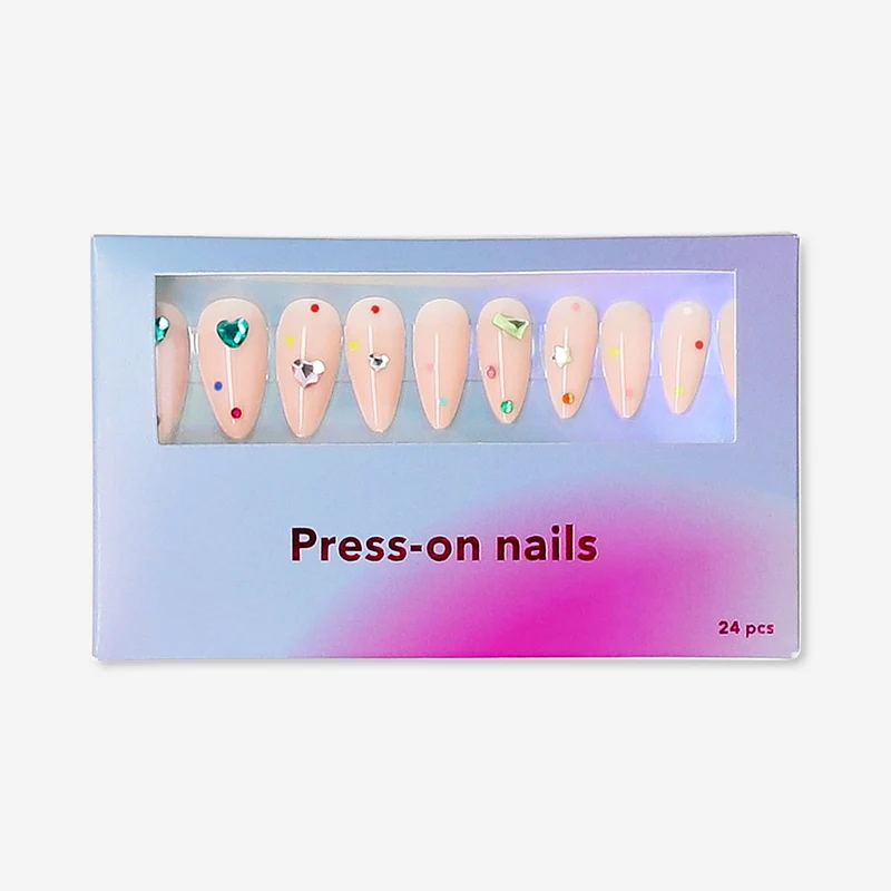 Press-on nails - Hearts and rhinestones