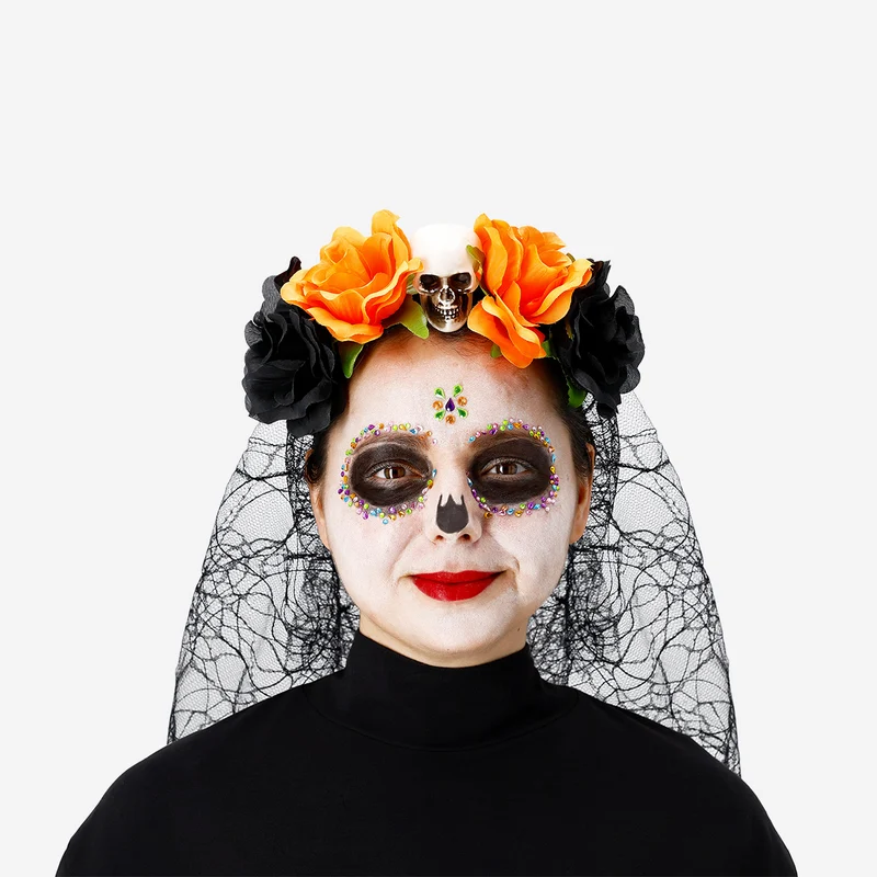 Skull makeup kit with adhesive rhinestones