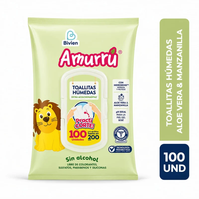 Toallitas húmedas Arrurrú Aloe Vera x 100 unidades