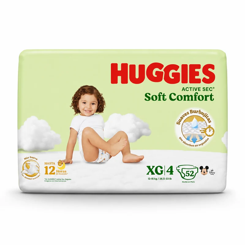 Pañales Huggies Active Sec Soft Comfort Etapa 4/XG x 52 Unds