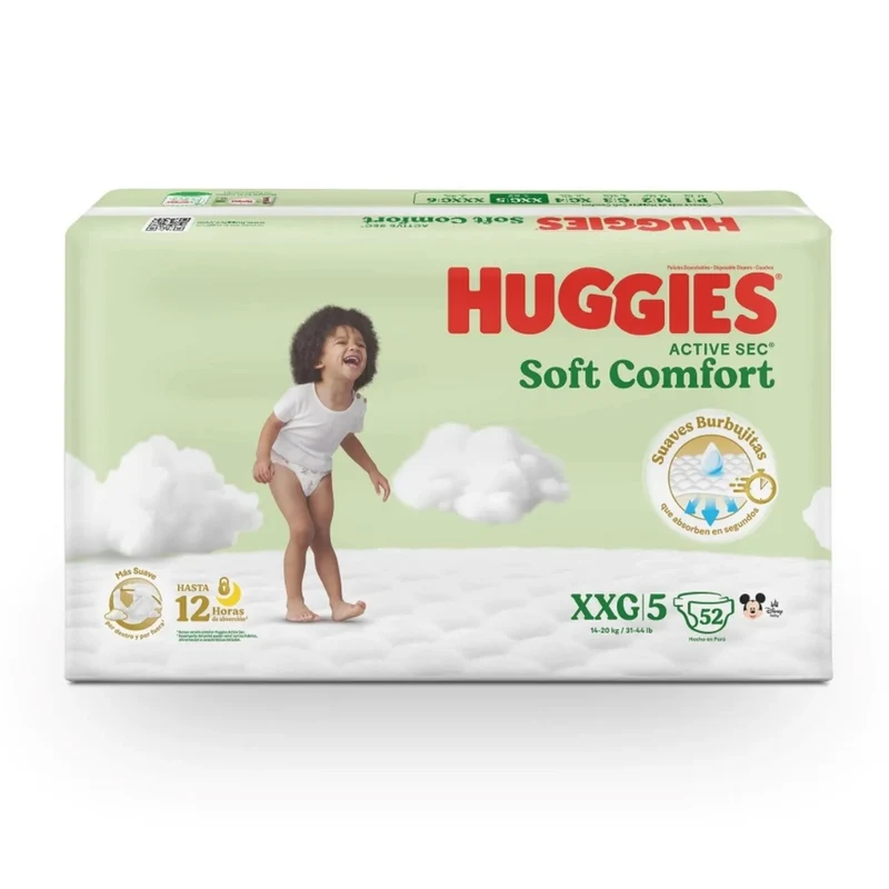 Pañales Huggies Active Sec Soft Comfort Etapa 5/XXG x 52 Unds