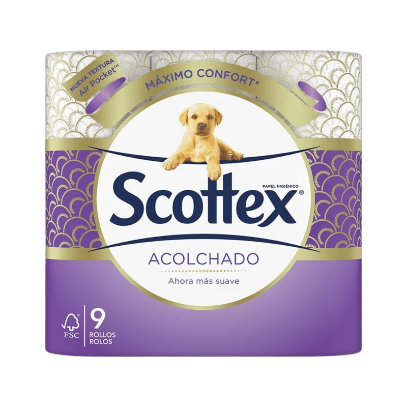 Papel Higiénico Triple Confort Scottex Acolchado 9 Rollos