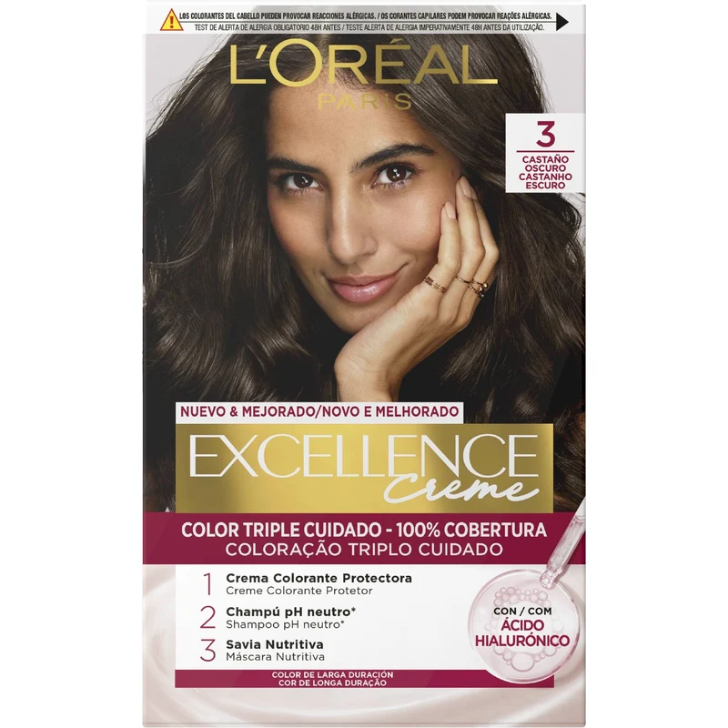 Tinte castaño oscuro 3 Excellence l'oreal 1u
