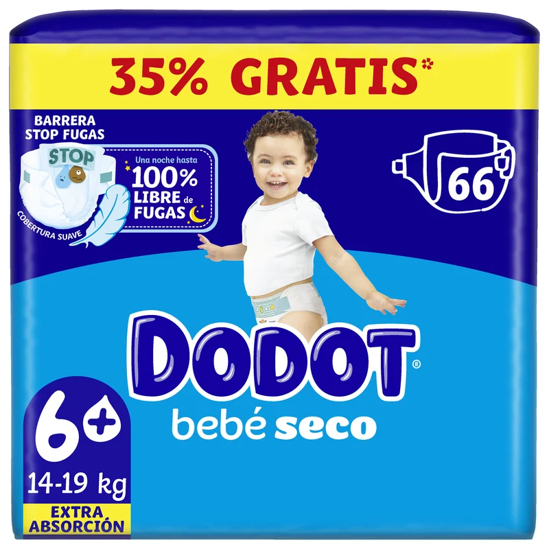 Pañal bebe seco t6 Dodot 66u