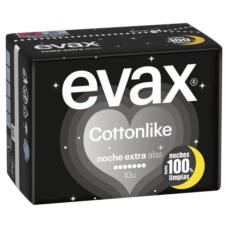 Compresas cotton like noche extra alas Evax 10u