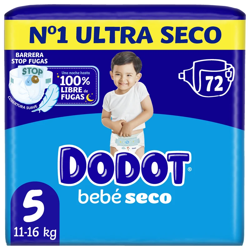 Pañal bebé seco t5 11-16kg Dodot 72u