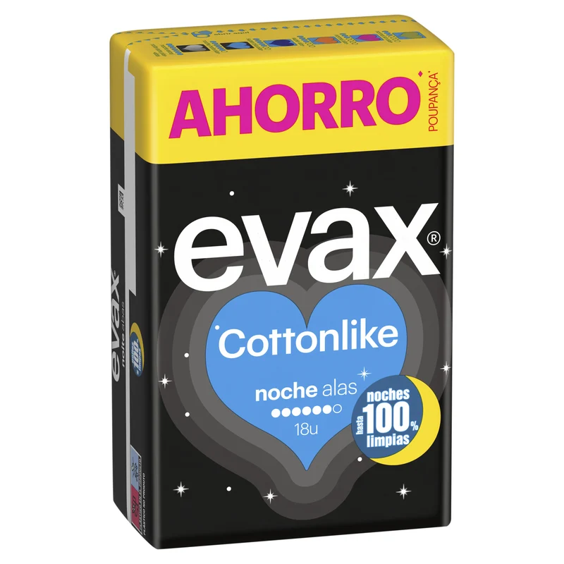 Compresa noche plus alas cotton Evax 18u