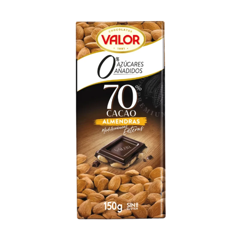 Chocolate Negro 70% sin Azúcares Añadidos con Almendras Valor
