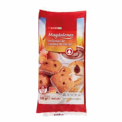 Magdalenas Rellenas de Crema de Cacao SPAR 336g