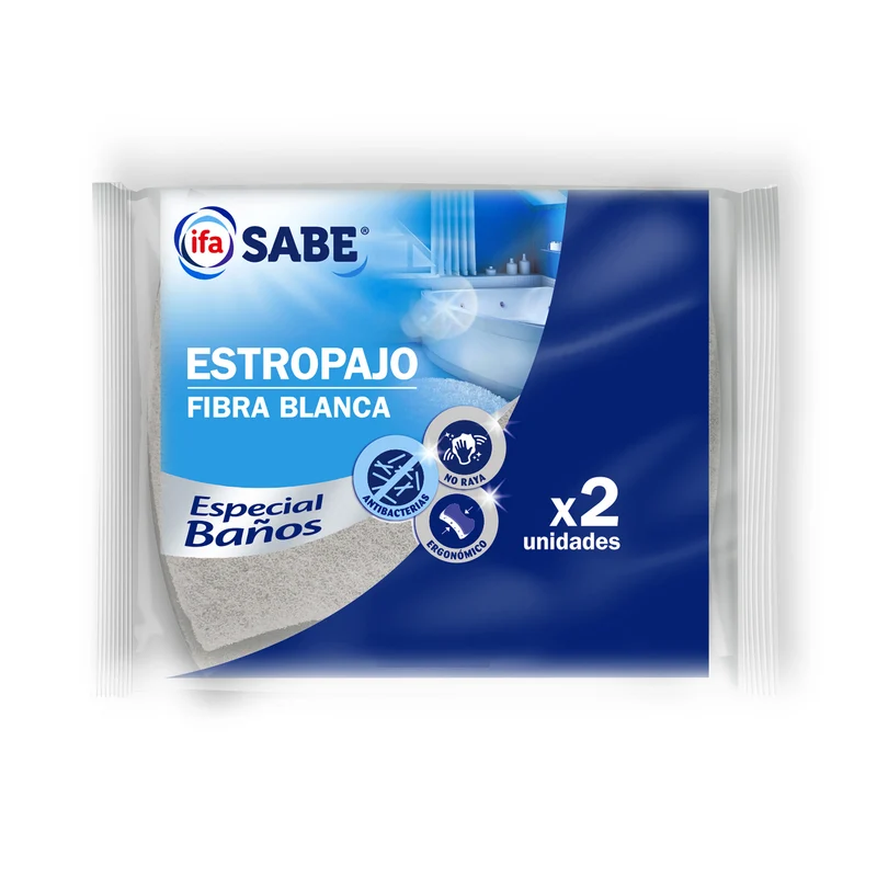 Estropajo baño fibra blanca antibacterias Ifa sabe 2u
