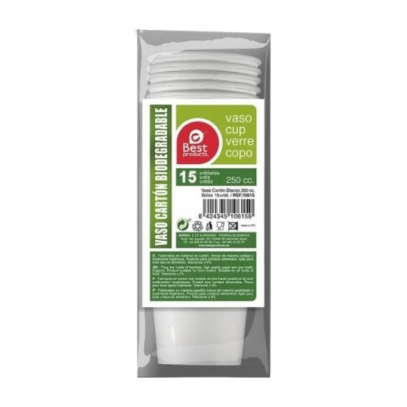 Vaso de Cartón Biodegradable 250cc Best 15u