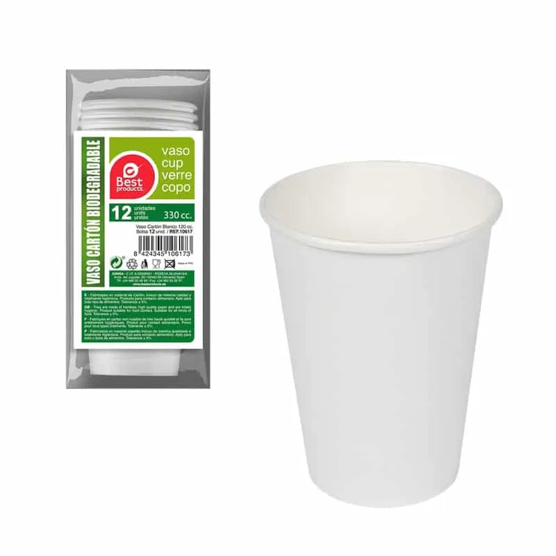 Vaso de Cartón Biodegradable Best 330cc 12u