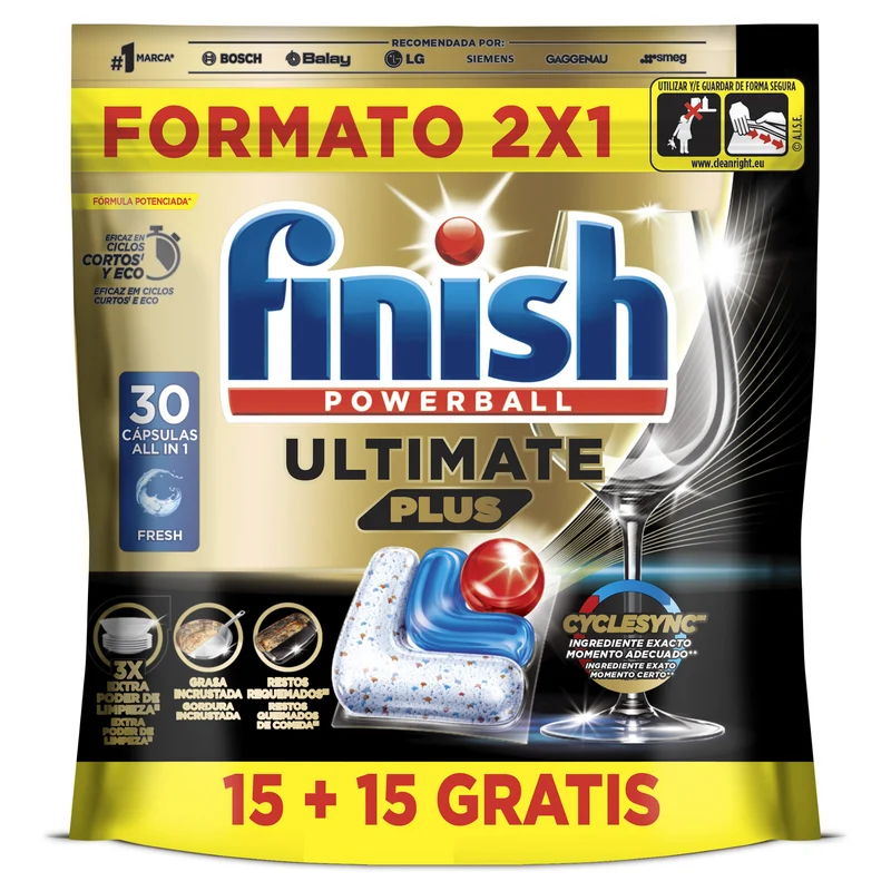 Lavavajillas cápsulas ultimate plus Finish 15+15