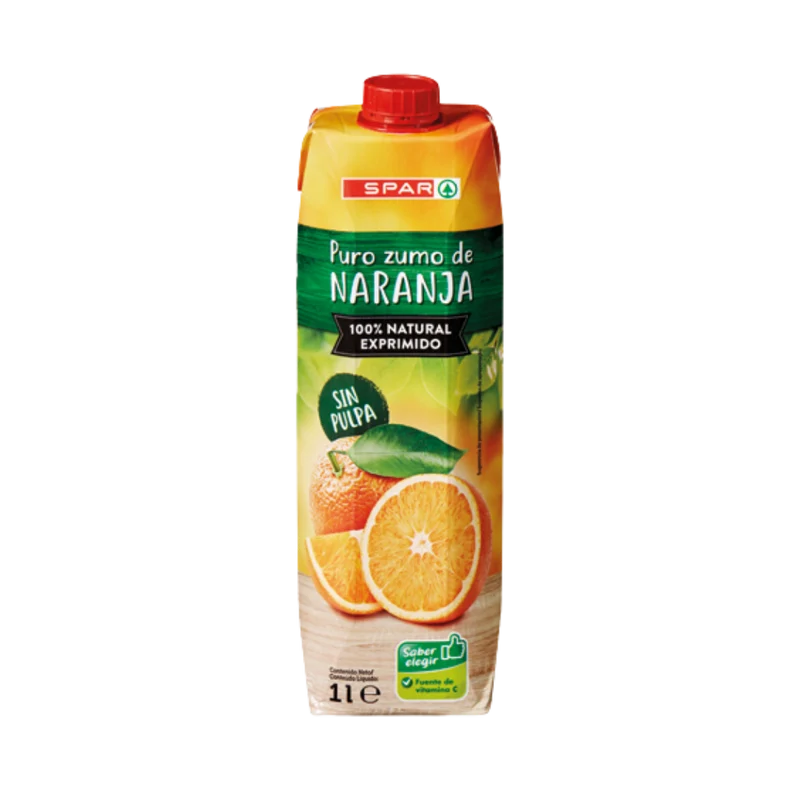Zumo de Naranja 100% Natural Exprimido sin Pulpa SPAR 1L