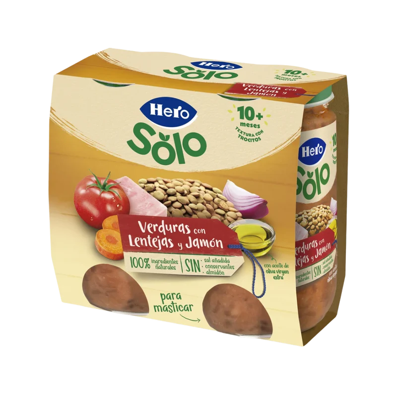 Hero Solo Verduras con Lentejas y Jamón 2x235g