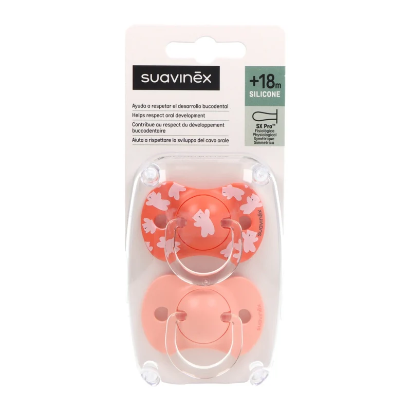 SUAVINEX Chupete Tetina Anatómica Silicona +18 Meses x2 (Rosa)