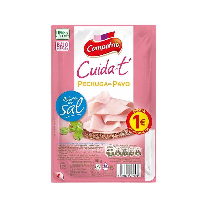 Pechuga de Pavo Cocida Cuida-t+ Campofrío 65g
