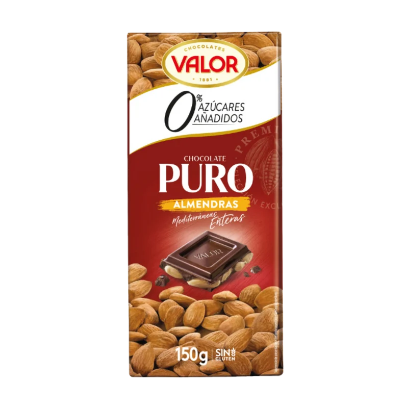Valor Chocolate Puro con Almendras sin Azúcares Añadidos 150g