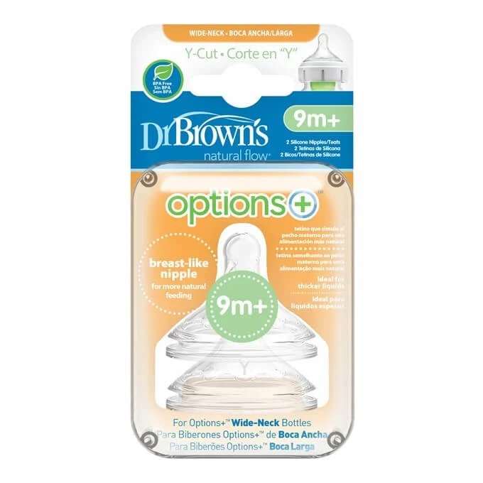 DR. BROWN'S Tetina Boca Ancha Opciones Plus Corte Y +9 meses 2 Unidades