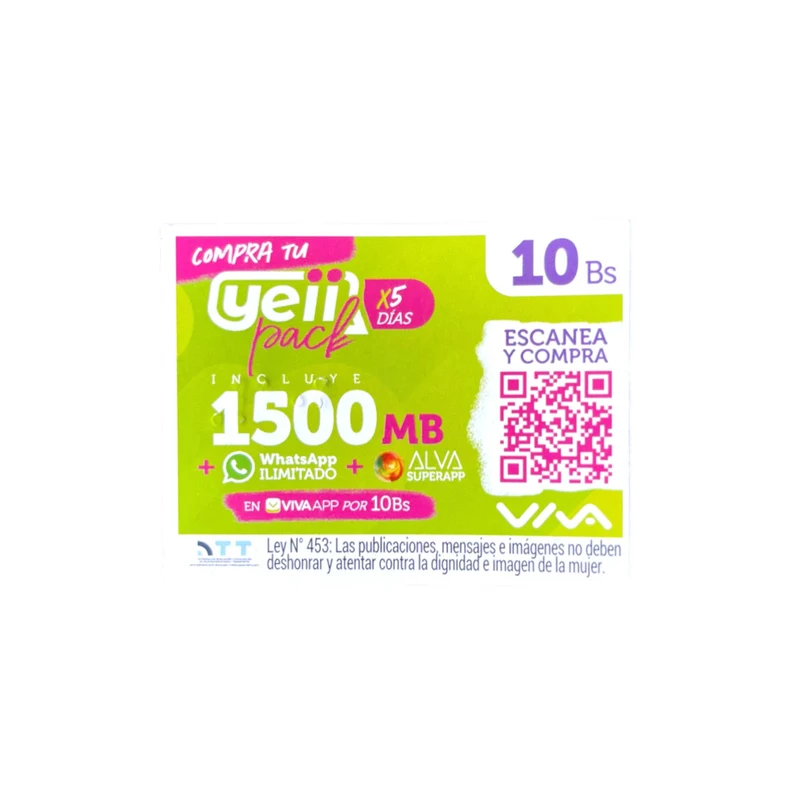 Tarjeta Viva 10 Bs Teléfono X Unidad