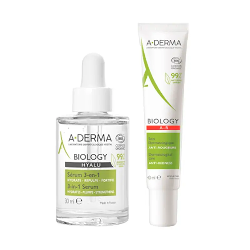 A-Derma Pack Biology cuidado antirojeces, 40 ml + A-Derma Biology Hyalu Sérum 3 en 1, 30 ml