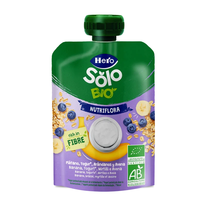Bolsita Pouch Nutriflora Plátano, Arándanos, Yogur y Avena 100 g Hero Solo