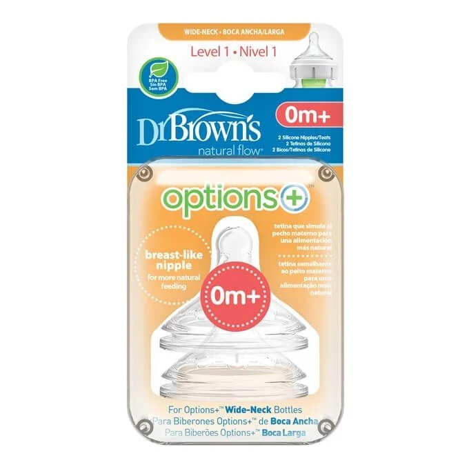 DR. BROWN'S Opciones Tetinas Boca Ancha Plus Nivel 1 +0 Meses 2 Unidades