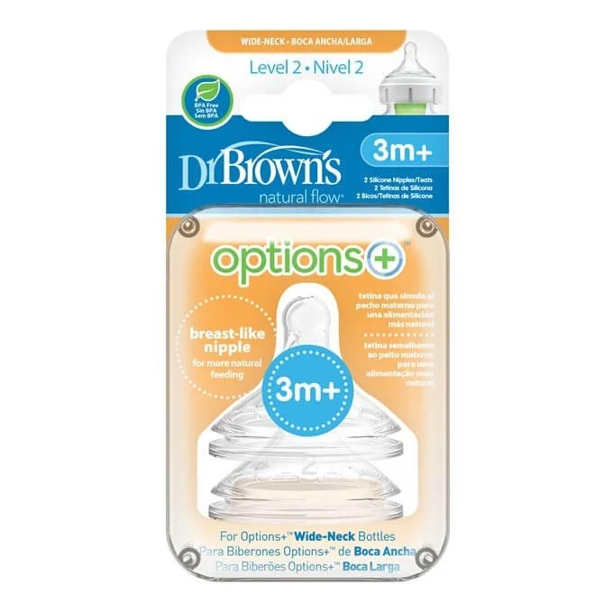 DR. BROWN'S Tetina Boca Ancha Options Plus Nivel 2 +3 Meses 2 Unidades
