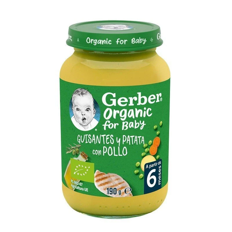 GERBER Organic Tarrito de Puré Guisantes, Patata y Pollo 190g
