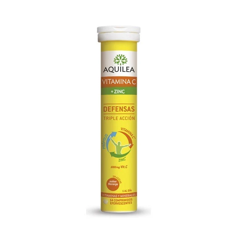 AQUILEA Vitamina C + Zinc Defensas Sabor Naranja 14 Comprimidos Efervescentes