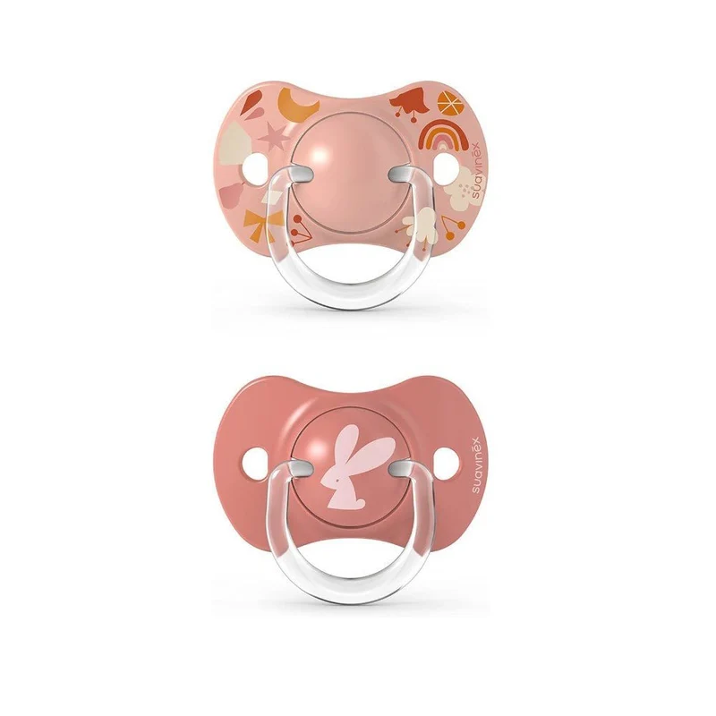 SUAVINEX Chupete SX Pro Tetina Fisiológica Silicona 0-6 Meses 2 Unidades (Arcoiris y Conejo Rosa)
