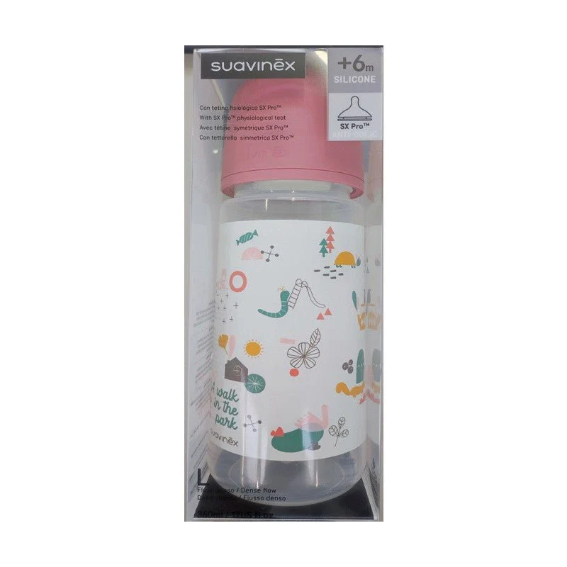 SUAVINEX Biberón 360ml Tetina Fisiológica SX Pro Flujo Denso (L) -Rosa
