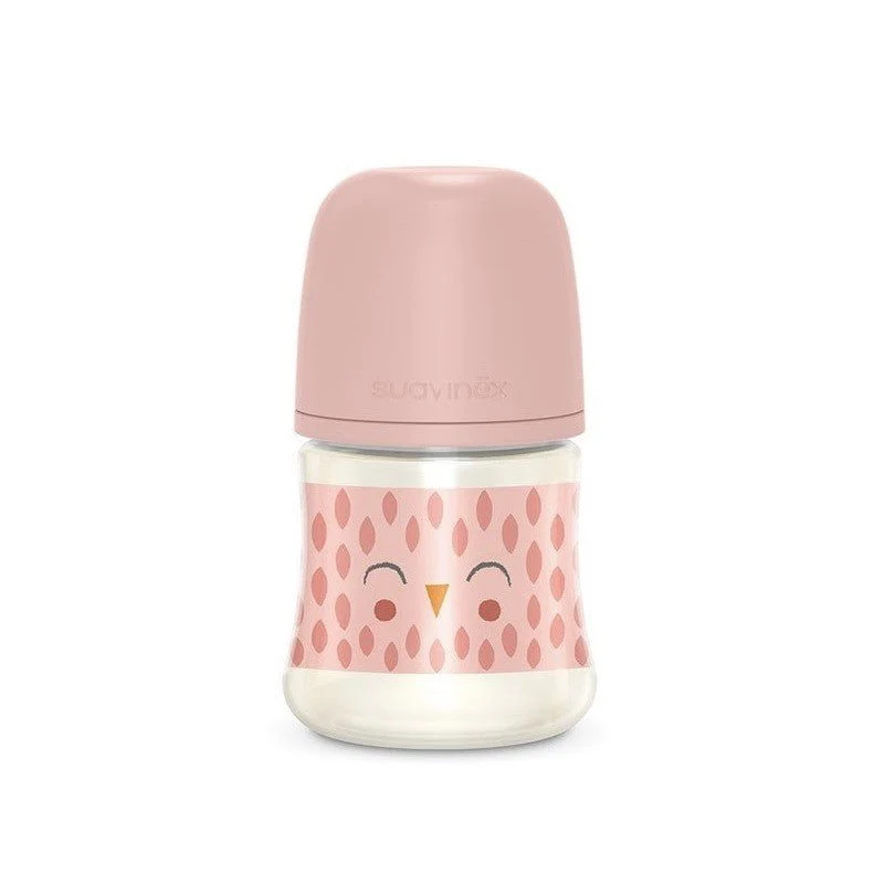 SUAVINEX Biberón Premium Bonhomía +0m Silicona SX Pro Fisiológica 150ml (Búho Rosa)