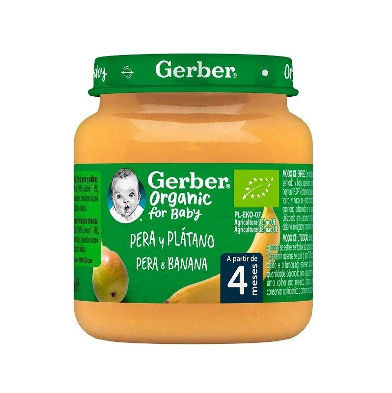GERBER Organic Tarrito de Puré de Pera y Plátano BIO +4 Meses 125g