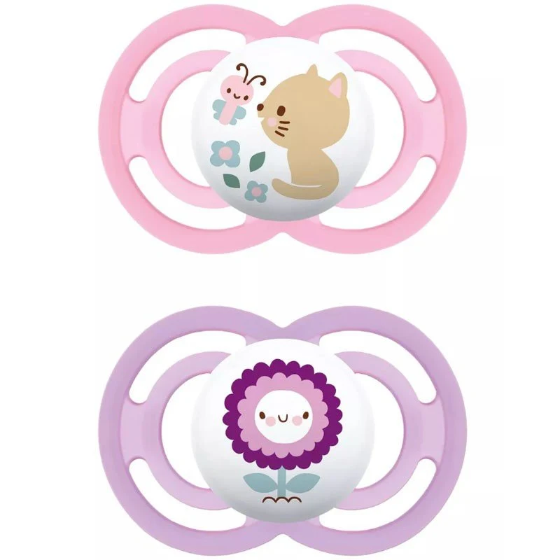 MAM Chupete Perfect Silicona +6M (Gatito y Flor Morada)