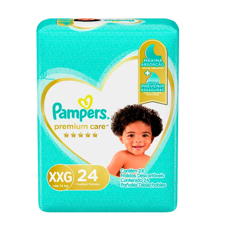 Pañales Premium Care Pampers Talla Xxg Mas De 14Kg X 24 Unidades