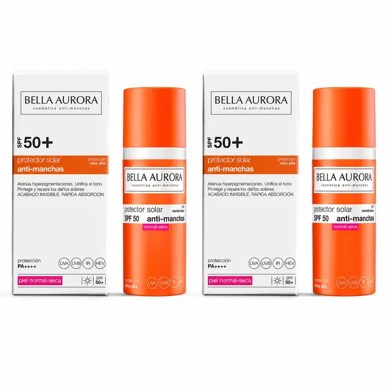 Bella Aurora Anti-Manchas Protector Solar Spf50+. Piel Normal-Seca , 50 ml, pack 2