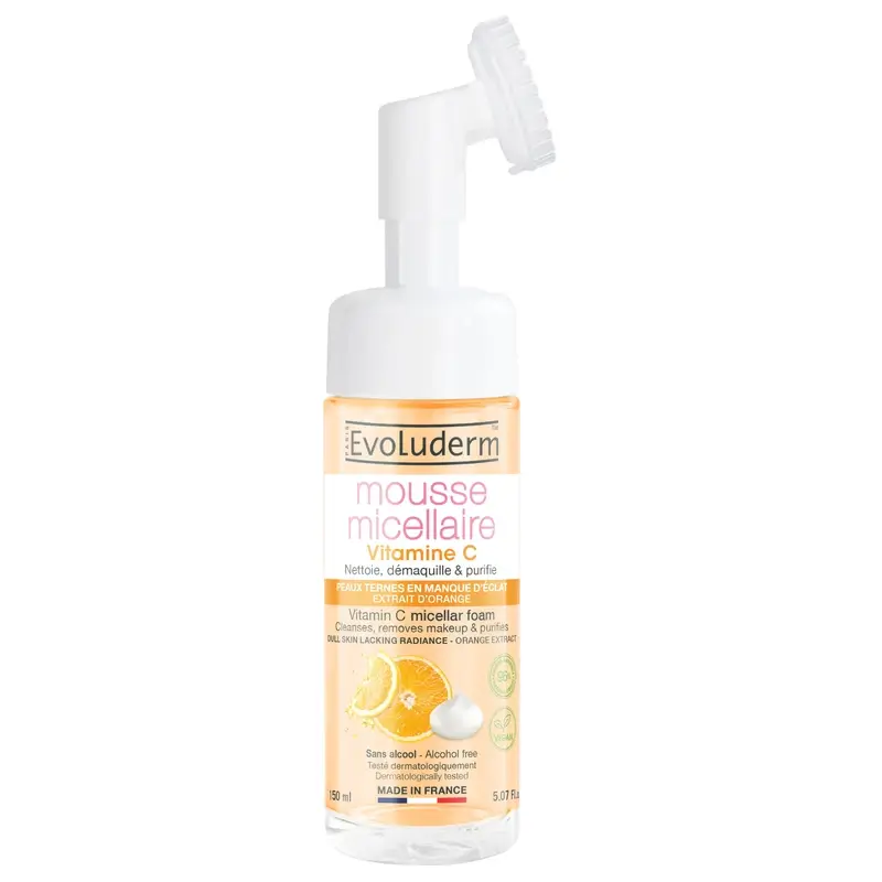 Evoluderm Espuma Micelar Limpiadora Vitamina C Con Cepillo, 150 ml