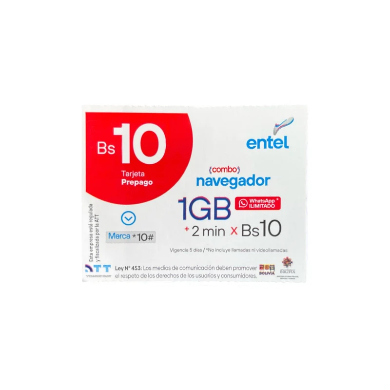 Tarjeta Entel Hola 10 Bs Telefono X Unidad